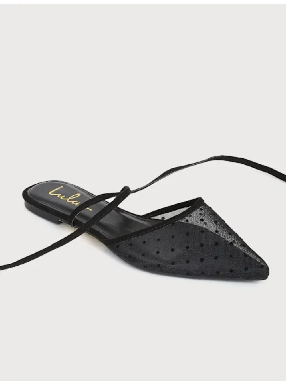Sheer Polka Dot Pointed Toe Lace-Up Flats